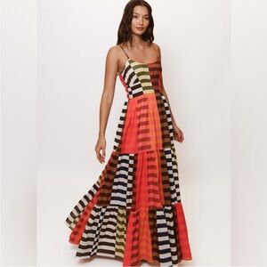 Hutch Silvana Tiered Maxi Dress Multicolor Stripe Boho Resort Vacation Size S